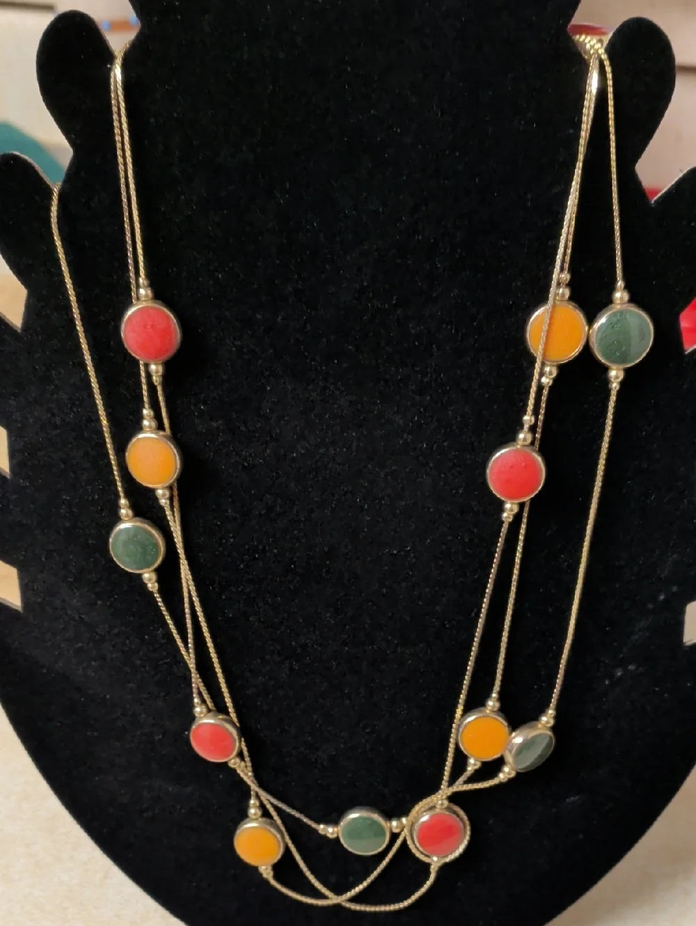 Multicolor Gold-Tone Layered Disc Necklace - Red, Orange, Green